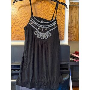 ANA A New Approach Womens Black Embellished Cami Tank Top Beaded Size Medium